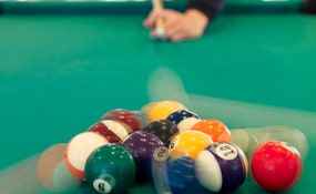 Close-up of the billiards table