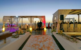 Night view of a wedding set-up in the Sunset Chill-Out Bar